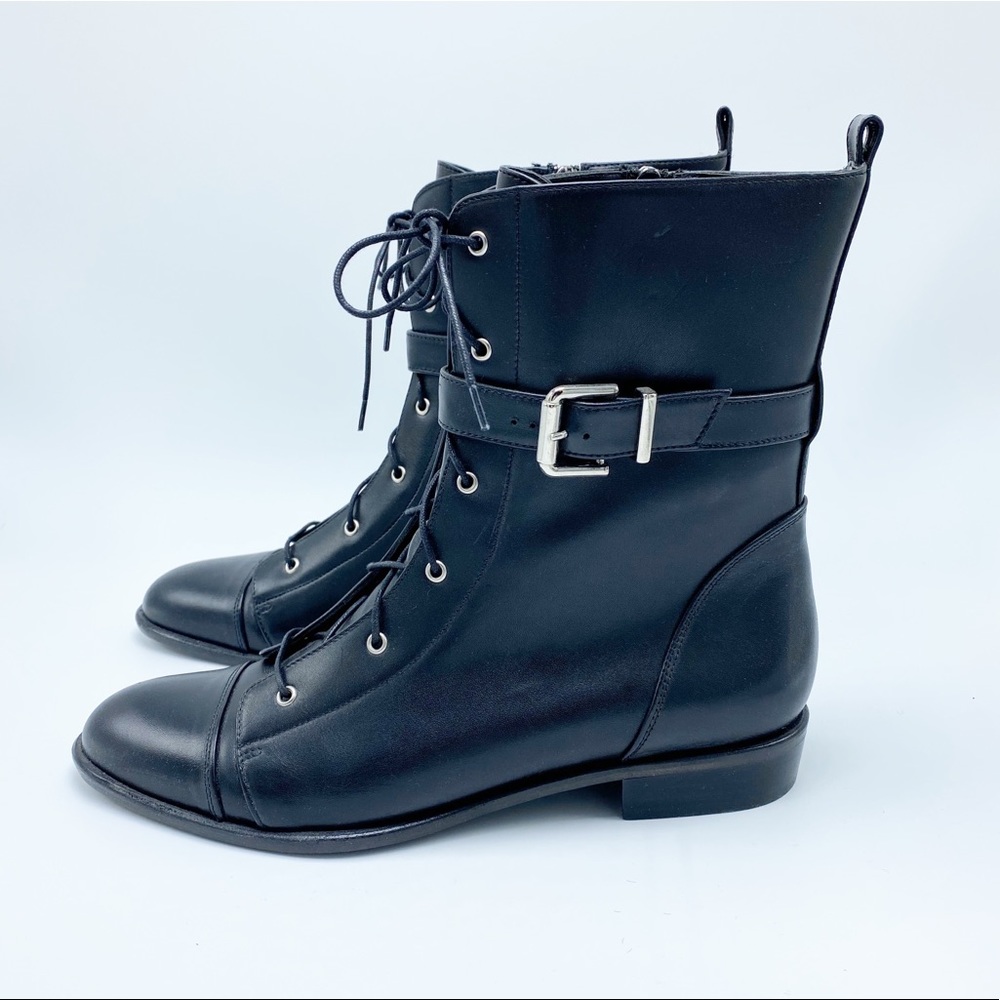 NEW Claudia Ciuti Sz 8 Black Cap Toe Lace Up w/ Zip Combat Leather Boots Booties